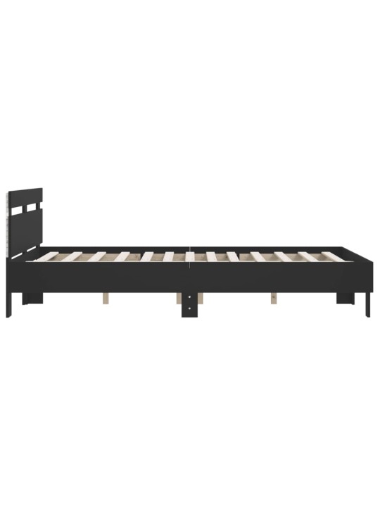 Gultas rāmis ar galvgali un LED, melns, 150x200 cm