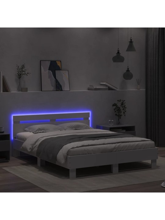 Gultas rāmis ar galvgali un LED, balts, 140x200 cm