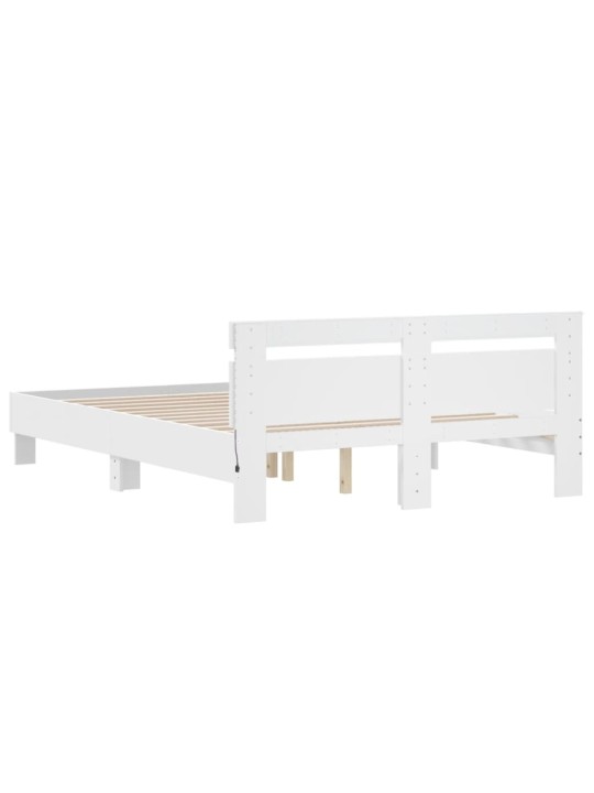 Gultas rāmis ar galvgali un LED, balts, 140x200 cm