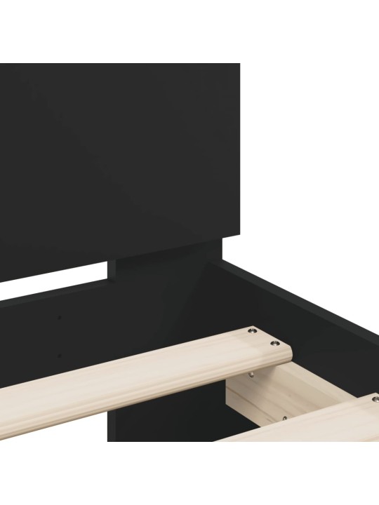 Gultas rāmis ar galvgali un LED, melns, 140x200 cm