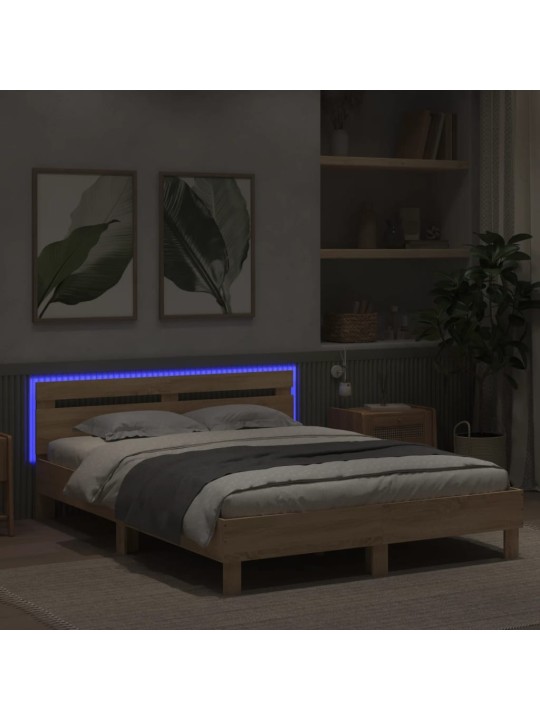Gultas rāmis ar galvgali un LED, koka krāsa, 140x200 cm