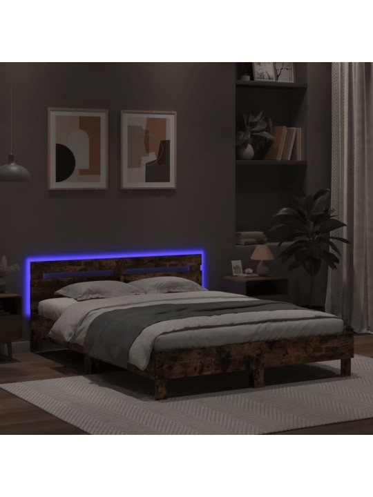 Gultas rāmis ar galvgali un LED, koka krāsa, 140x200 cm