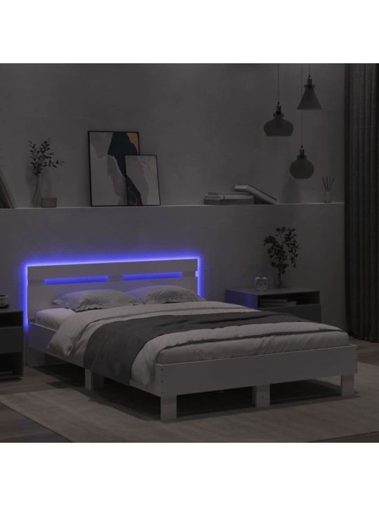 Gultas rāmis ar galvgali un led, balts, 120x200 cm