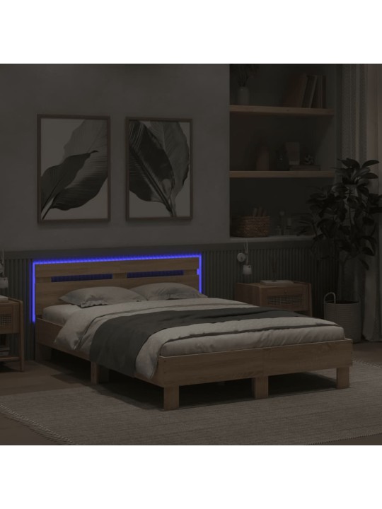 Gultas rāmis ar galvgali un LED, koka krāsa, 120x200 cm