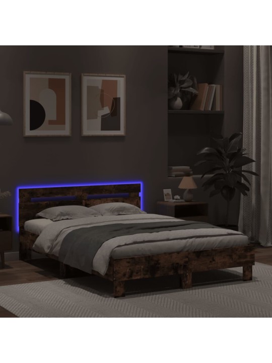 Gultas rāmis ar galvgali un LED, koka krāsa, 120x200 cm
