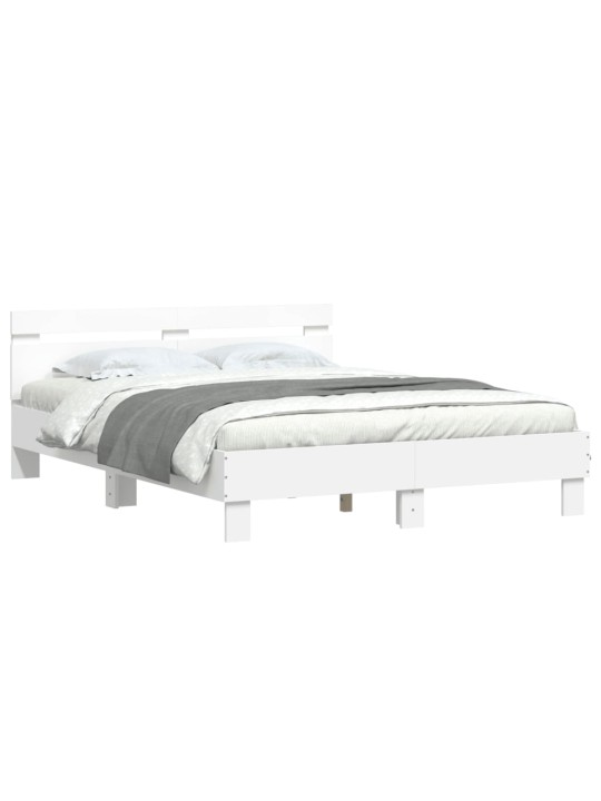 Gultas rāmis ar galvgali un LED, balts, 140x190 cm