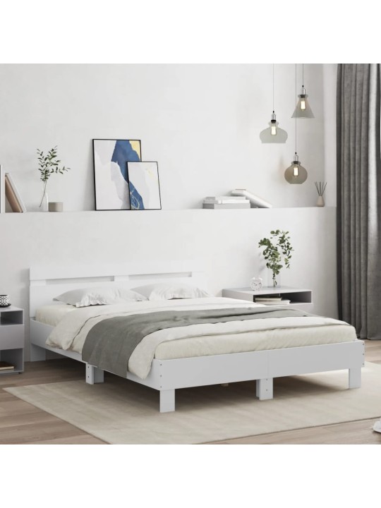 Gultas rāmis ar galvgali un LED, balts, 140x190 cm