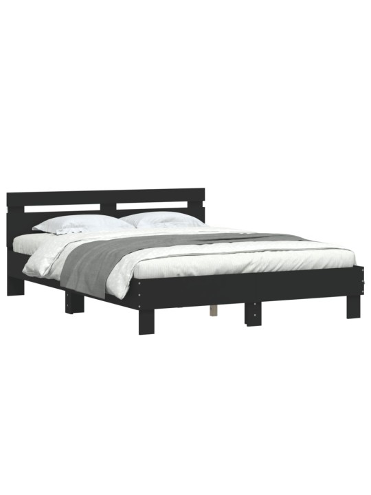 Gultas rāmis ar galvgali un led, melns, 140x190 cm