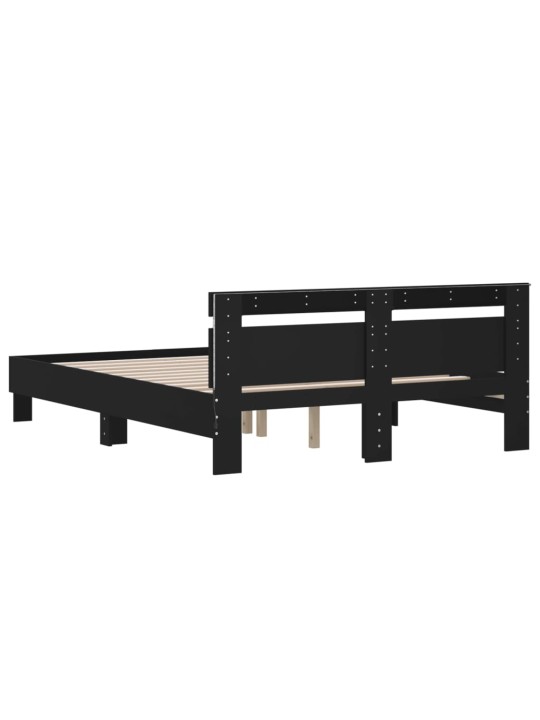 Gultas rāmis ar galvgali un led, melns, 140x190 cm