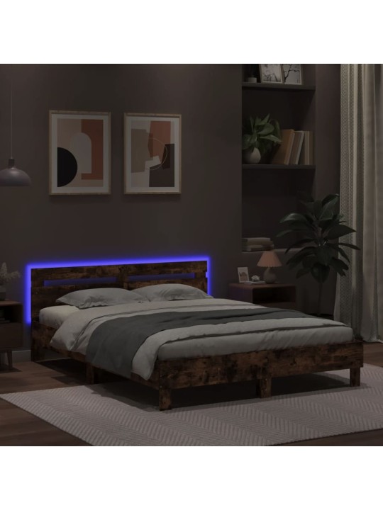 Gultas rāmis ar galvgali un led, koka krāsa, 140x190 cm