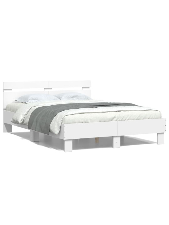 Gultas rāmis ar galvgali un LED, balts, 135x190 cm