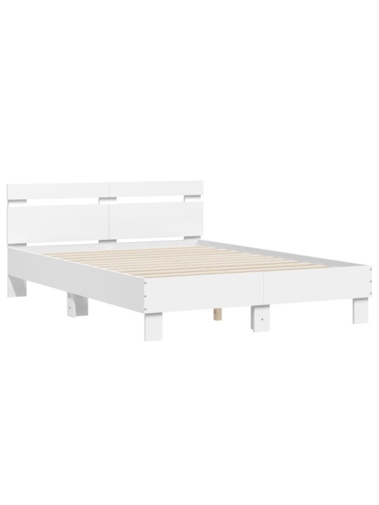 Gultas rāmis ar galvgali un LED, balts, 135x190 cm