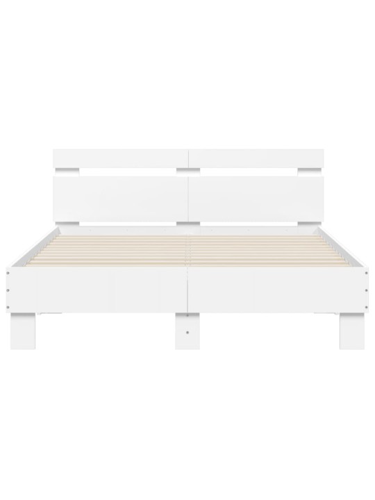 Gultas rāmis ar galvgali un LED, balts, 135x190 cm