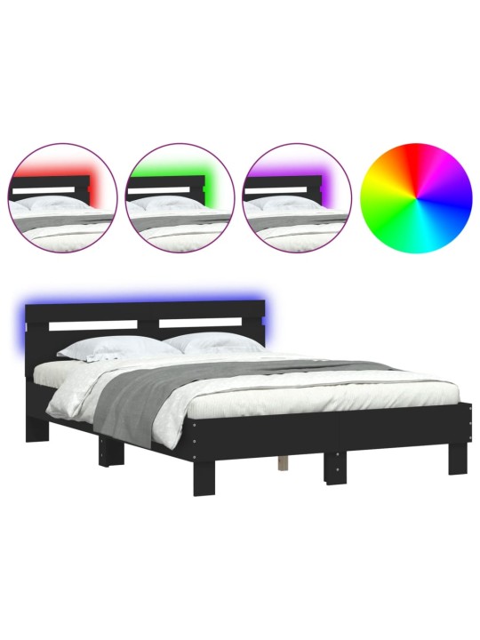 Gultas rāmis ar galvgali un led, melns, 135x190 cm