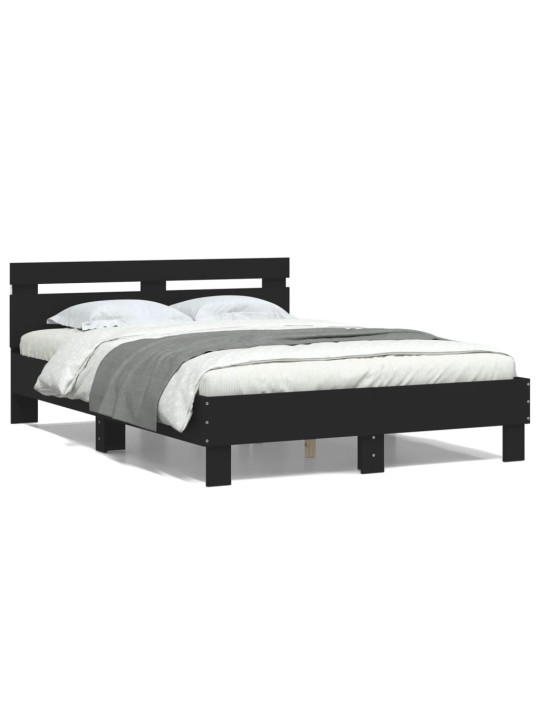 Gultas rāmis ar galvgali un led, melns, 135x190 cm