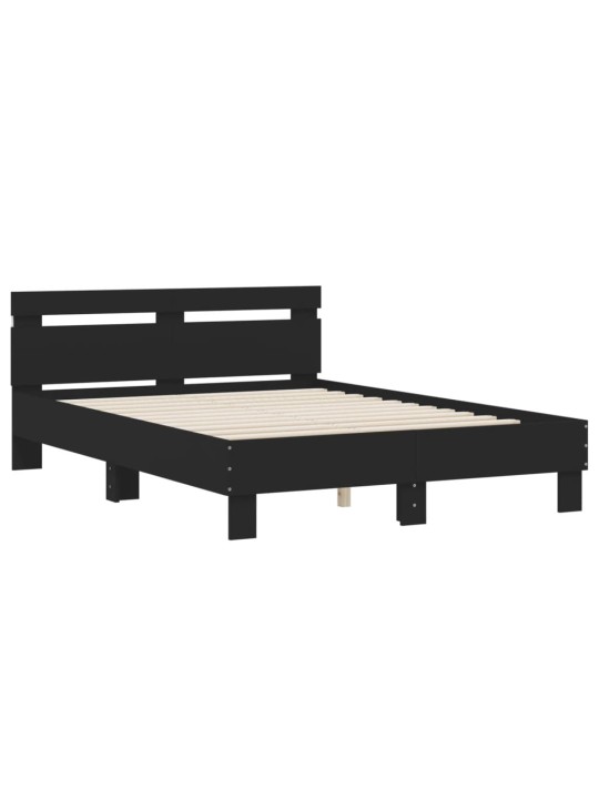 Gultas rāmis ar galvgali un led, melns, 135x190 cm