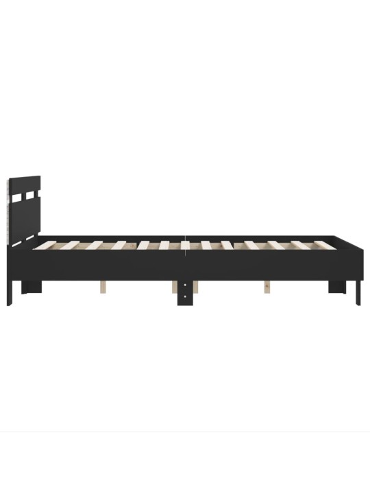 Gultas rāmis ar galvgali un led, melns, 135x190 cm