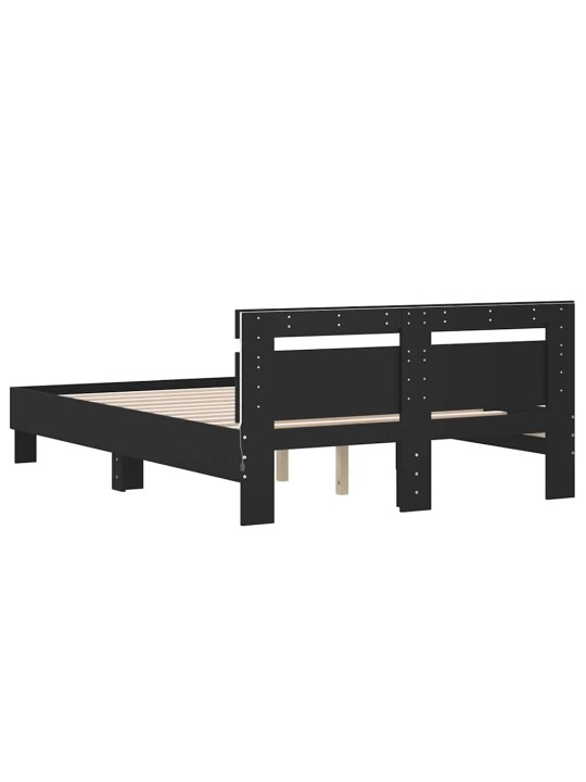 Gultas rāmis ar galvgali un led, melns, 135x190 cm