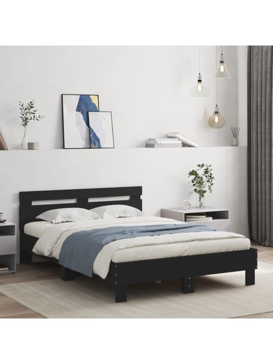 Gultas rāmis ar galvgali un led, melns, 135x190 cm