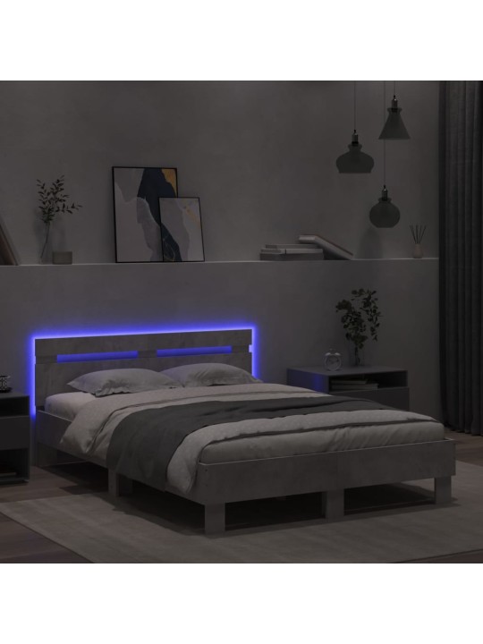 Gultas rāmis ar galvgali un led, betona pelēks, 135x190 cm