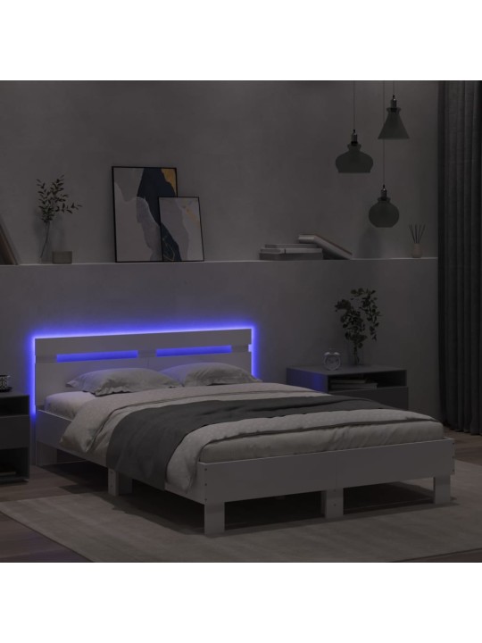 Gultas rāmis ar galvgali un led, balts, 120x190 cm
