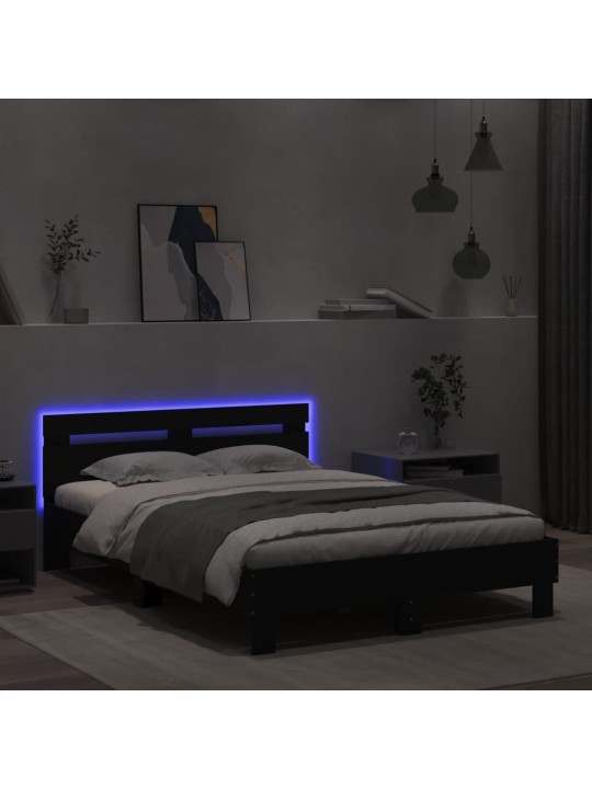 Gultas rāmis ar galvgali un LED, melns, 120x190 cm