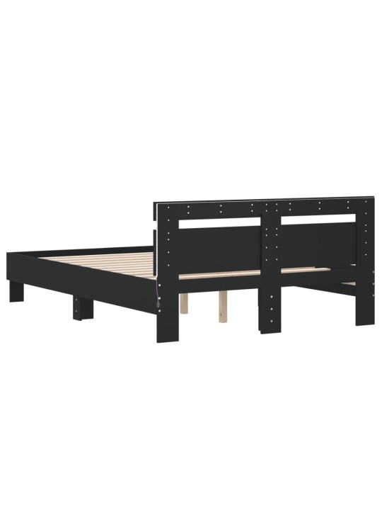 Gultas rāmis ar galvgali un LED, melns, 120x190 cm