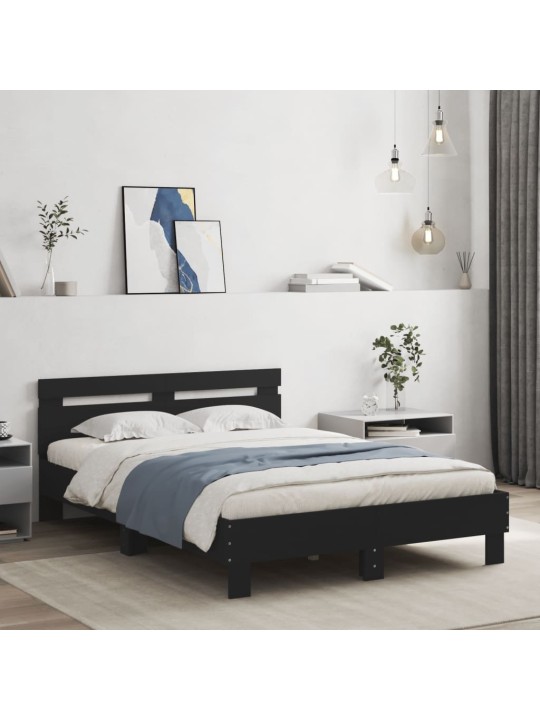 Gultas rāmis ar galvgali un LED, melns, 120x190 cm