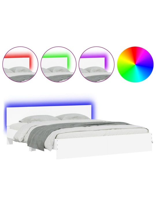 Gultas rāmis ar galvgali un led, balts, 200x200 cm
