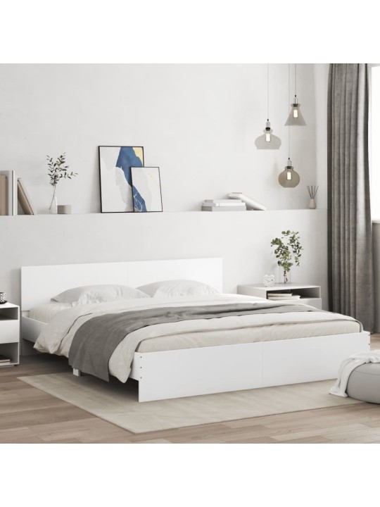 Gultas rāmis ar galvgali un led, balts, 200x200 cm