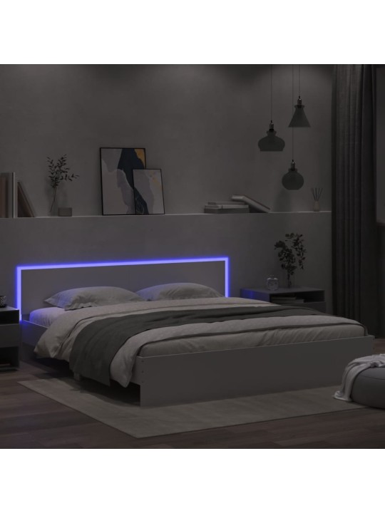 Gultas rāmis ar galvgali un led, balts, 200x200 cm