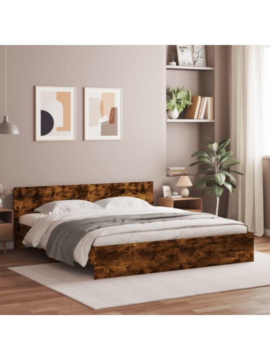Gultas rāmis ar galvgali un LED, koka krāsa, 200x200 cm