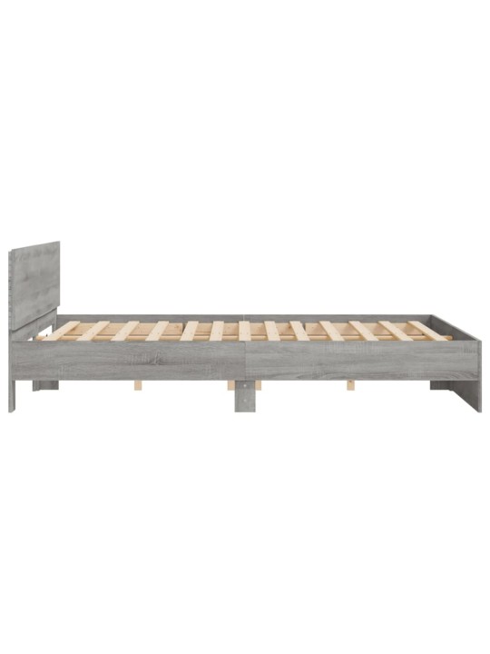 Gultas rāmis ar galvgali un LED, pelēka ozola krāsa, 200x200 cm
