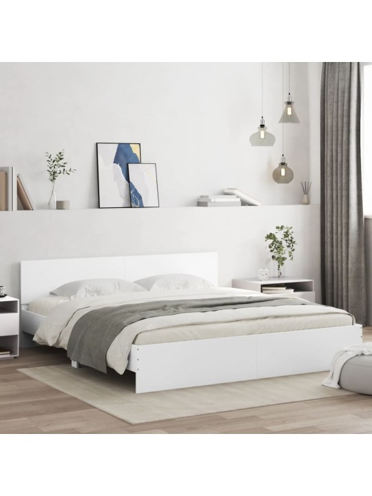 Gultas rāmis ar galvgali un led, balts, 180x200 cm