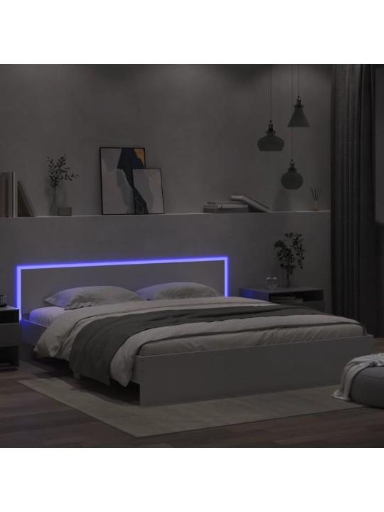 Gultas rāmis ar galvgali un led, balts, 180x200 cm