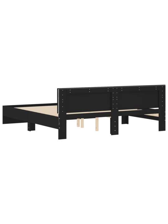 Gultas rāmis ar galvgali un LED, melns, 180x200 cm