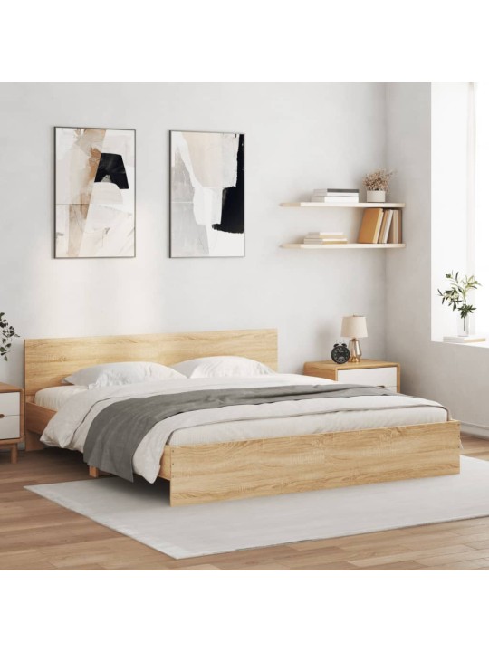 Gultas rāmis ar galvgali un LED, koka krāsa, 180x200 cm