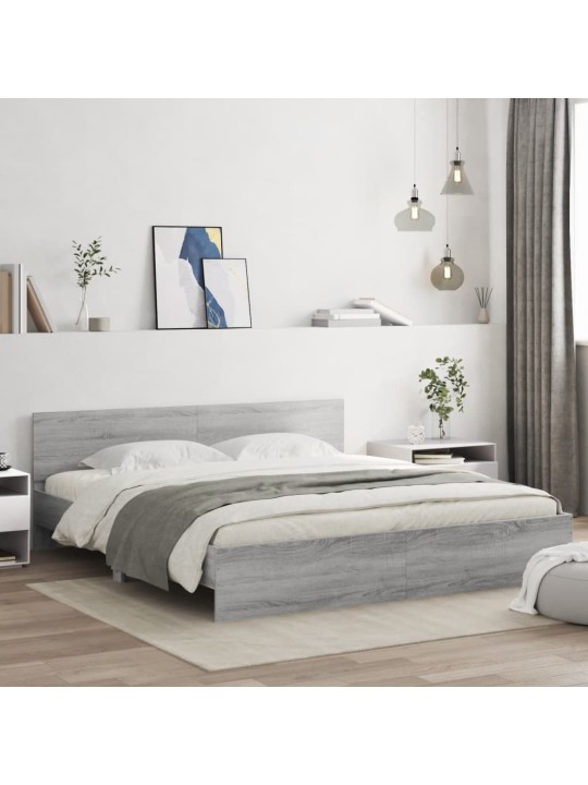 Gultas rāmis ar galvgali un LED, pelēka ozola krāsa, 180x200 cm