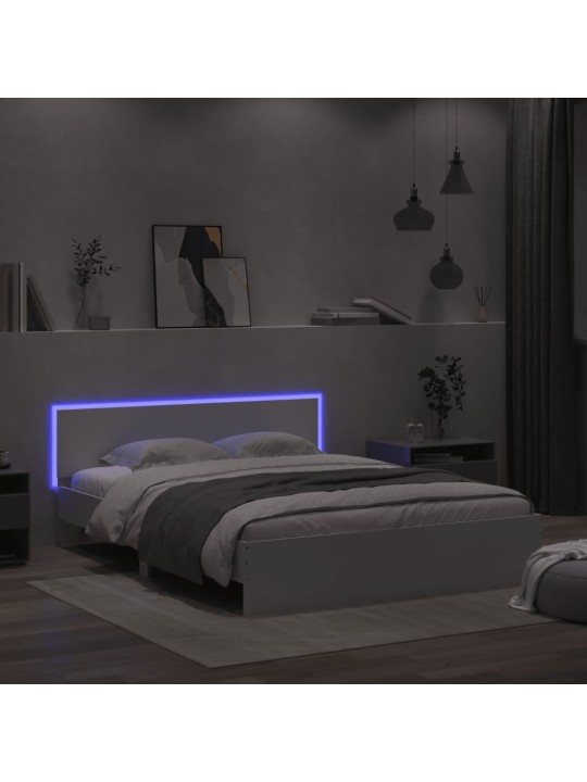 Gultas rāmis ar galvgali un led, balts, 160x200 cm