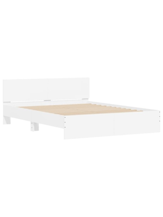 Gultas rāmis ar galvgali un led, balts, 160x200 cm