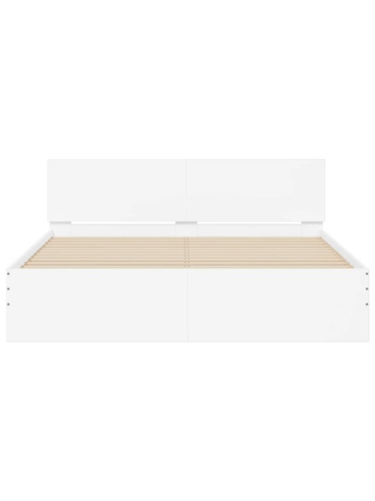 Gultas rāmis ar galvgali un led, balts, 160x200 cm
