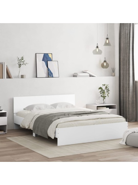 Gultas rāmis ar galvgali un led, balts, 160x200 cm