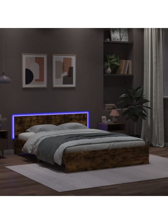 Gultas rāmis ar galvgali un LED, koka krāsa, 160x200 cm