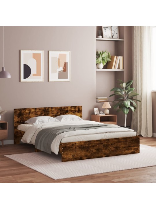 Gultas rāmis ar galvgali un LED, koka krāsa, 160x200 cm