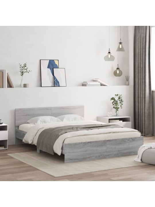 Gultas rāmis ar galvgali un LED, pelēka ozola krāsa, 160x200 cm