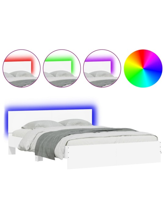 Gultas rāmis ar galvgali un LED, balts, 150x200 cm