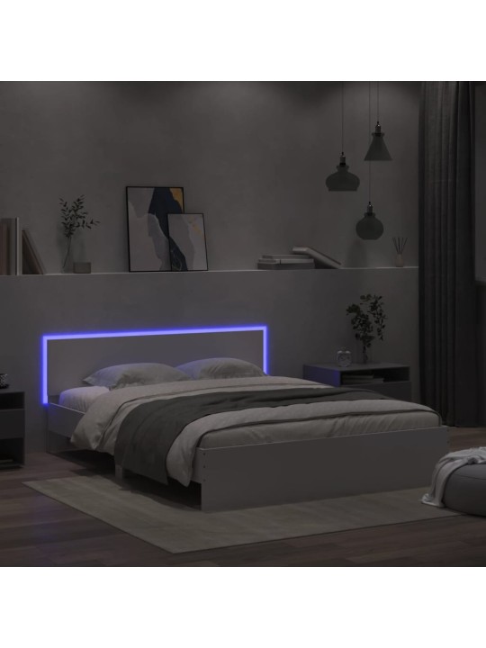 Gultas rāmis ar galvgali un LED, balts, 150x200 cm