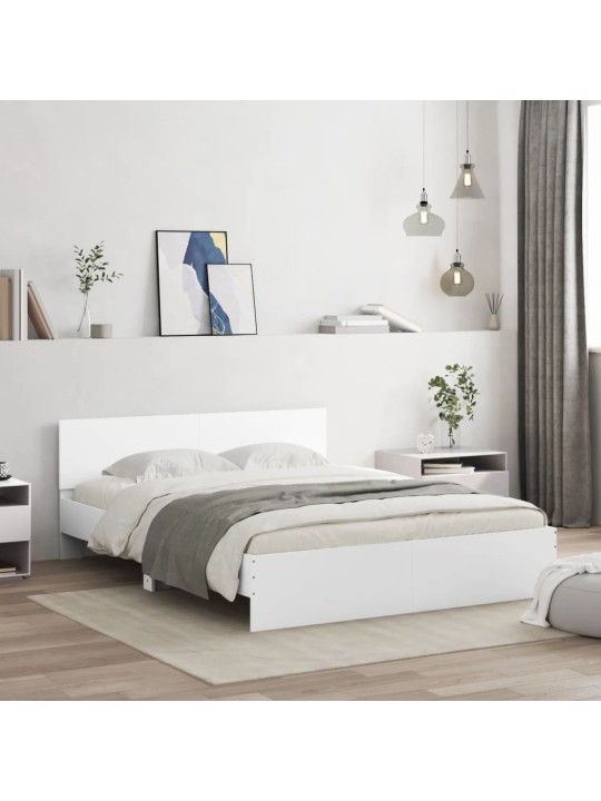 Gultas rāmis ar galvgali un LED, balts, 150x200 cm