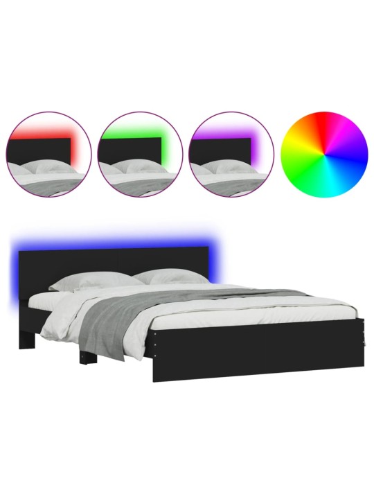 Gultas rāmis ar galvgali un LED, melns, 150x200 cm