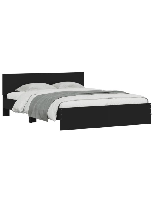 Gultas rāmis ar galvgali un LED, melns, 150x200 cm
